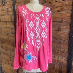 Johnny Was- SZ S Pink 3/Embroidered Top *flaws